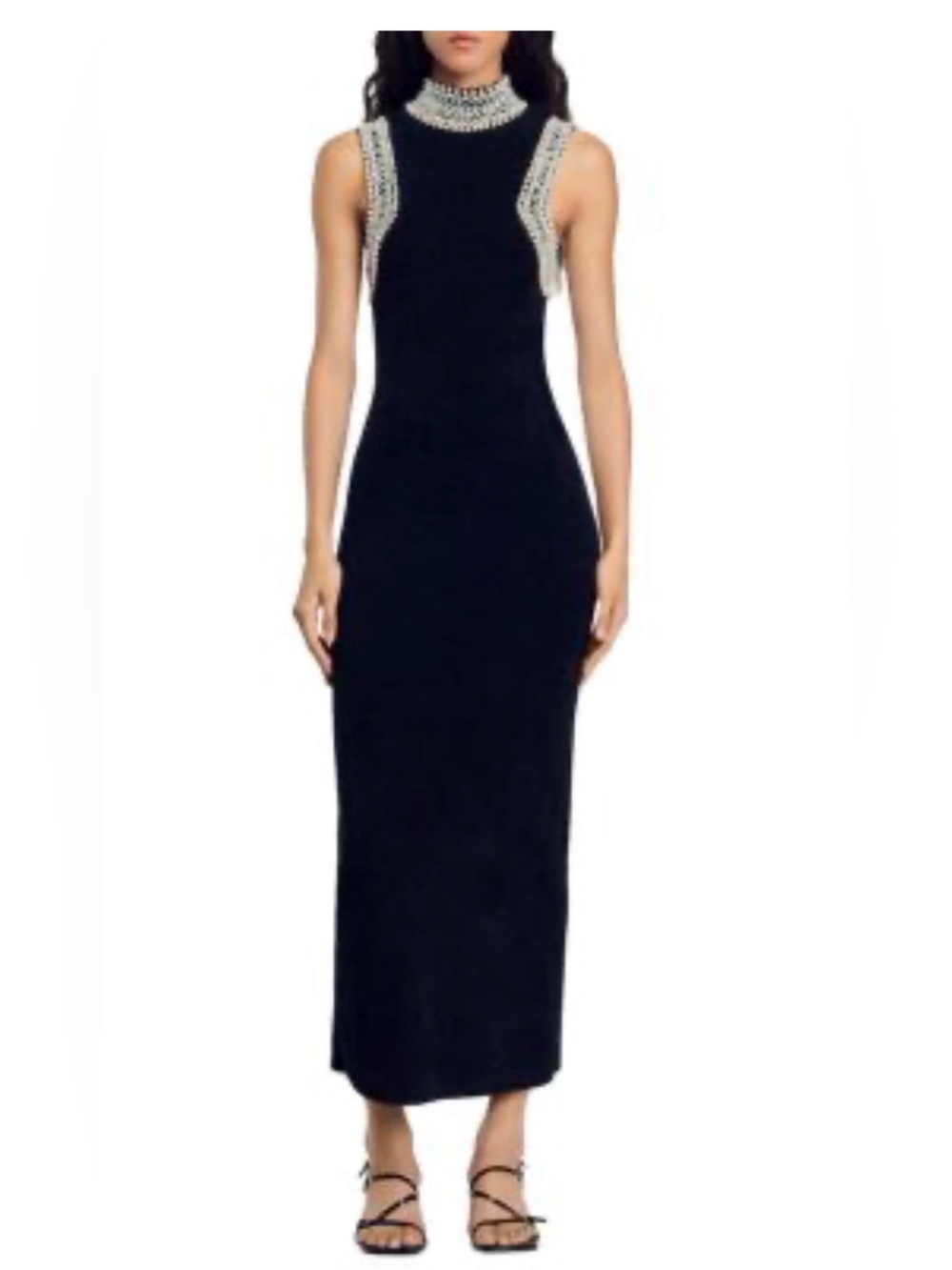 Sandro luckySleeveless Navy Maxi Dress with Beaded Straps